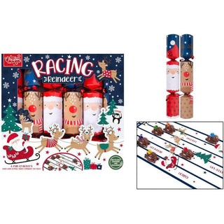 6 Racing Reindeer Christmas Crackers | Family Crackers with Pull-Back Reindeers