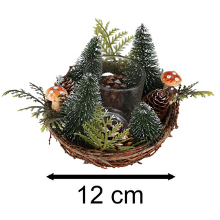 Christmas Tree Tealight Candle Holder | Pinecone & Toadstool Centrepiece - 12cm