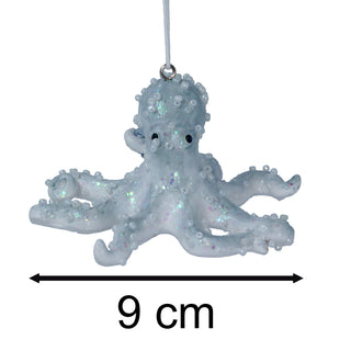 Pale Blue Octopus Christmas Bauble | Resin Sea Creature Tree Ornament - 9cm