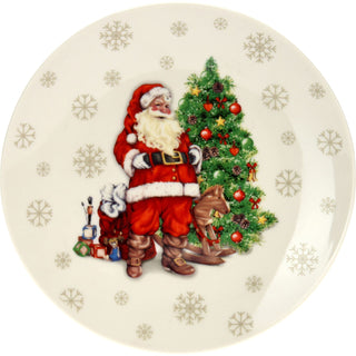 Ceramic Santa Claus Christmas Dinner Plate, 26.5cm Festive Snowflake Design