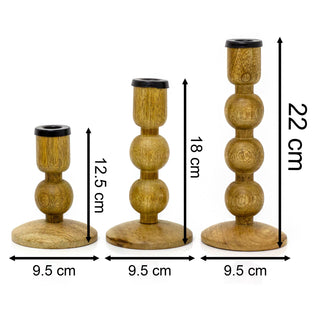 Set Of 3 Mango Wood Candlesticks | 3 Piece Rustic Dinner Candle Stick Holders