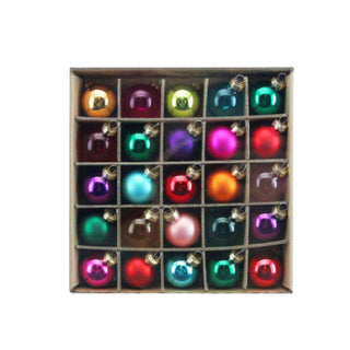 Box Of 25 Multicoloured Mini Glass Christmas Baubles Tree Decorations - 3.5cm
