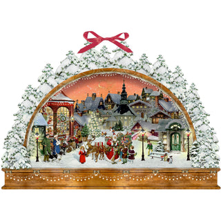 Victorian Christmas Arch Advent Calendar with Santa Scene & Ribbon Hanger