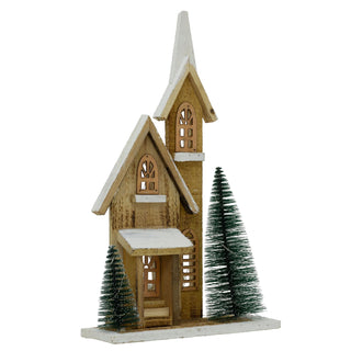 LED Wooden Christmas Church with Trees | Light-Up Nordic Chapel Ornament