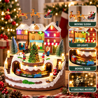 Musical Christmas Village, Illuminated Toy Shop with Train, Sleigh & 8 Melodies