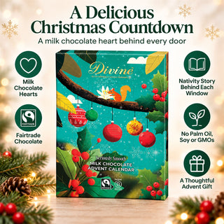 Divine Milk Chocolate Christmas Advent Calendar, Fairtrade Cocoa & Hearts