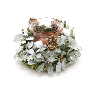 13cm Traditional Christmas Mistletoe Tealight Candle Holder | Christmas Wreath Tea Light Holder | Christmas Candle Centerpiece
