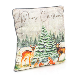 38cm Woodland Animal Christmas Scatter Cushion | Winter Fabric Filled Sofa Cushion | Festive Bed Throw Pillow With Cover