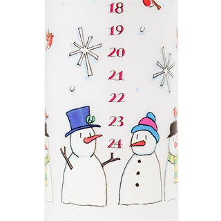 Traditional Countdown To Christmas Advent Dinner Pillar Candle - Snowman And Snowflake Design (Large Size)