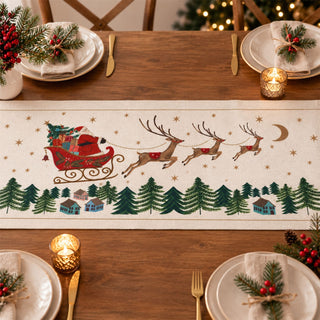 Santa's Sleigh Christmas Table Runner, Gisela Graham Festive Fabric 140cm x 40cm