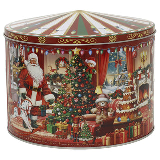 Christmas Storage Tin, Round Metal Carousel Biscuit Tin, 20 cm, Assorted