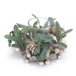 13cm Alpine Sage Christmas Tealight Candle Holder | Christmas Wreath Tea Light Holder | Christmas Candle Centerpiece