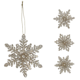 Gold Glitter Tin Snowflake Bauble | Gold Snowflake Christmas Tree Ornament 11cm