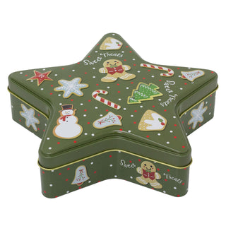 Green Star Christmas Tin Storage Boxes | Cookie Biscuit Tin Star Gift Box 19cm