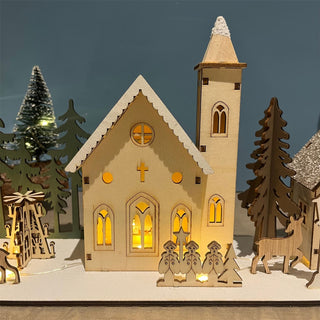 Christmas Scene Light-Up Houses | LED Wooden Winter Houses Ornament - 40cm