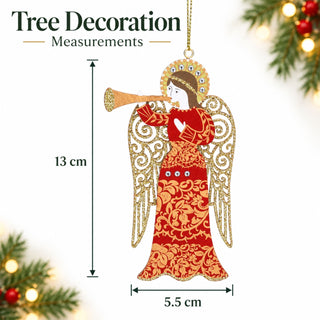 Wooden Christmas Musical Angel Tree Decoration, Gold Wings Gisela Graham 13cm