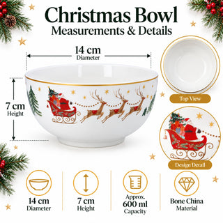 Santa Sleigh Christmas Bowl, Gisela Graham Soup Dessert Bone China, 14cm