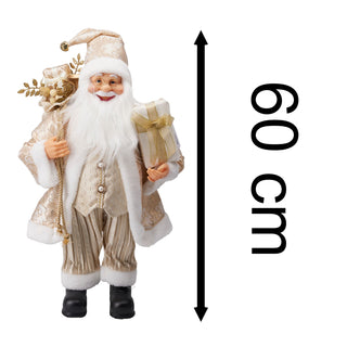 Large LED Gold Santa Claus | Light-up Christmas Standing Santa Figurine - 60cm