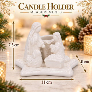 White Ceramic Nativity Scene Christmas Candle Holder, Gisela Graham 11cm