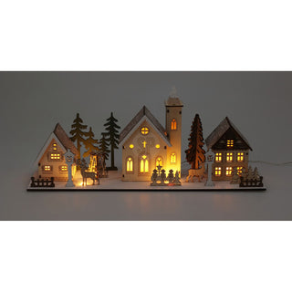 Christmas Scene Light-Up Houses | LED Wooden Winter Houses Ornament - 40cm