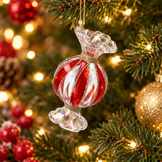 Red and Clear Glass Sweet Hanging Christmas Tree Decoration, Gisela Graham