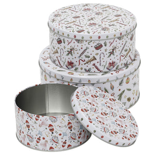 Set of 3 Round Christmas Nesting Tins for Biscuits and Festive Treats