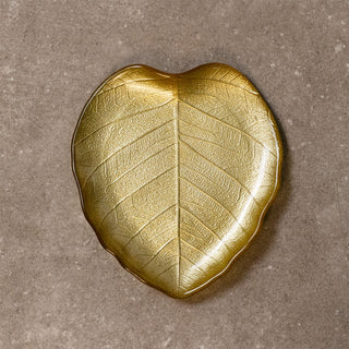 Gold Glass Leaf Trinket Dish | Botanical Vanity Plate Trinket Tray - 18x16cm