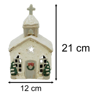Natural Stoneware Christmas Church Tealight Holder | Christmas Candle Holder