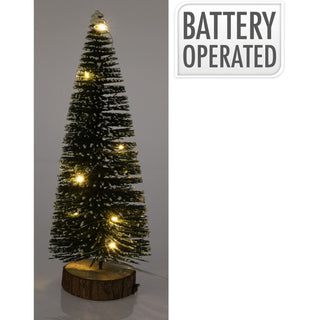 LED Bottle Brush Christmas Tree | Snowy Green Pine Christmas Village Tree 30cm