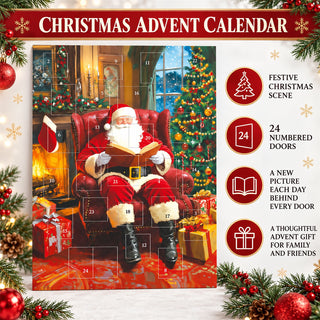 Santa by the Fireside Christmas Advent Calendar, Santa Reading by the Fire