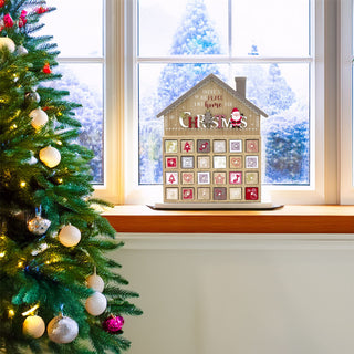 Wooden House Christmas Advent Calendar | Santa Fill Your Own Calendar - 31x35cm