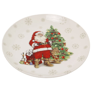 Ceramic Santa Claus Christmas Dinner Plate, 26.5cm Festive Snowflake Design