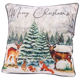 38cm Woodland Animal Christmas Scatter Cushion | Winter Fabric Filled Sofa Cushion | Festive Bed Throw Pillow With Cover