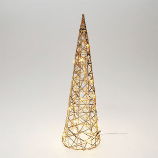 Gold LED Cone Christmas Tree Decoration 40cm, Battery Operated Timer