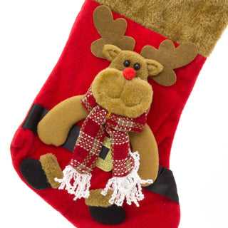 3D Plush Christmas Stocking Xmas Stockings | Festive Adult Christmas Stocking | Kids Christmas Stocking Fireplace Decorations - Reindeer