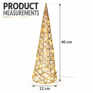Gold LED Cone Christmas Tree Decoration 40cm, Battery Operated Timer