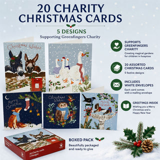 Greenfingers Charity Christmas Cards Box of 20 Cards with 5 Designs, Illustrated
