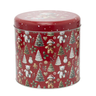 Set of 2 Round Christmas Tins | 2-piece Festive Red & Green Nesting Tins