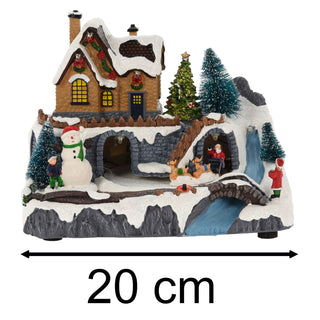 Traditional Christmas Village Scene | LED Light-Up Ornament with Movement - 20cm