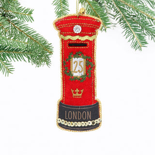 London Postbox Bauble | Luxury Fabric Christmas Tree Hanging Ornament - 11cm