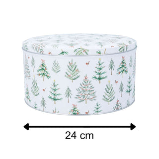 Christmas Trees Cake Tin | Round Metal Storage Tin for Seasonal Bakes 24 x 12cm