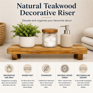 Teakwood Decorative Riser 31.5cm, Footed Natural Wood Display Stand