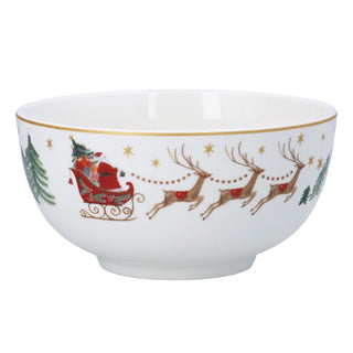 Santa Sleigh Christmas Bowl, Gisela Graham Soup Dessert Bone China, 14cm