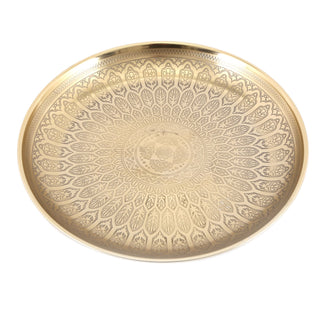 Kasbah Gold Metal Mandala Flower Display Dish | Round Decorative Presentation Bowls | Ornament Candle Tray Plate - 33cm