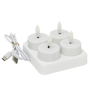 4 LED Rechargeable Tealight Candles and Charger, Rechargeable Flameless Set of 4