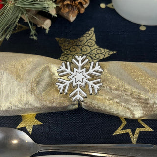 Set of 4 Gold & White Festive Napkin Holders | Snowflake Christmas Napkin Rings