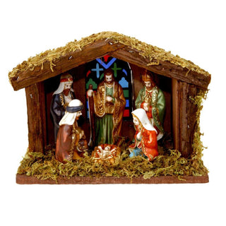 Illuminated Christmas Nativity Scene - Battery Operated Light Up LED Nativity Stable and Figurines Set