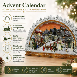 Christmas Village Arch Advent Calendar with Santa Scene, 42cm Hanging Calendar