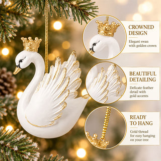 Hanging Swan Christmas Tree Decoration, 7.5cm White or Cream Gold Crown