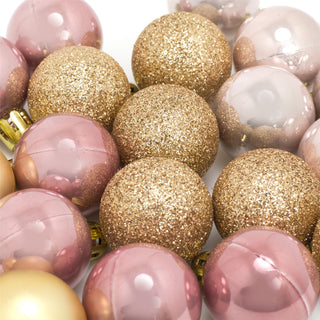 24 Piece Gold And Pink Mini Christmas Baubles | Christmas Tree Decorations | Gold Xmas Baubles Christmas Decor